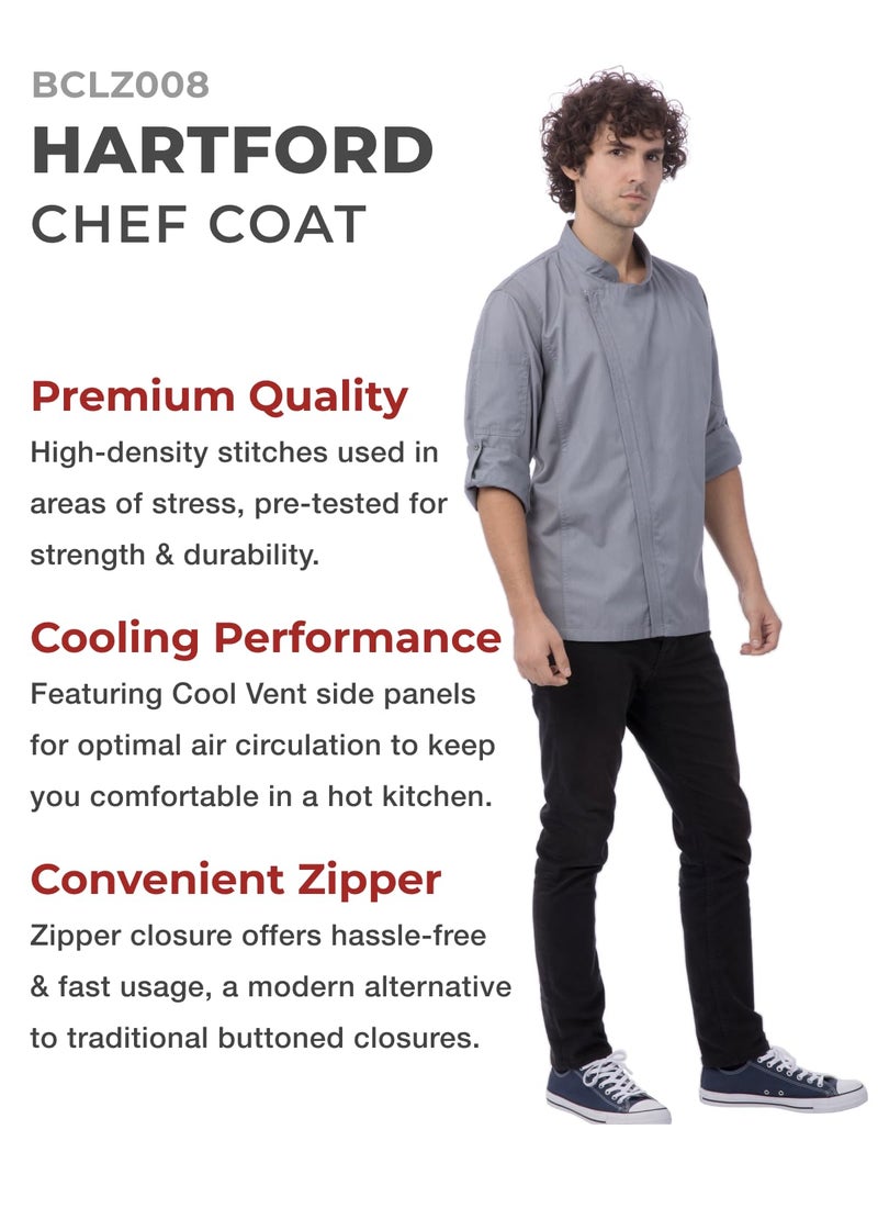 Chef Works Men's Hartford Chef Coat, Grey, Medium - Image 2